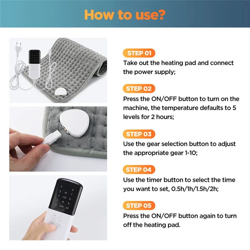 AA81-Heating Pad For Back Electric Heating Pad For Period Cramps Neck Shoulder Pain Relief 10Heating Levels 4Gears Timing EU Plu
