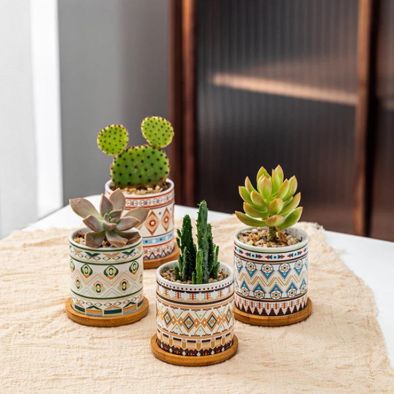 Circular geometric ceramic flower pot simple balcony garden succulent plant Phalaenopsis flower pot