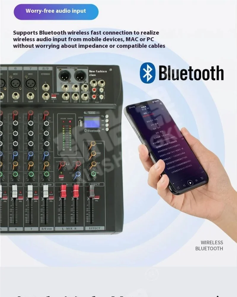 8 Channel Mixer Two-group Bluetooth USB Flash Drive and KTV Reverb Stereo Analog Mixing Consoles Stage Performance
