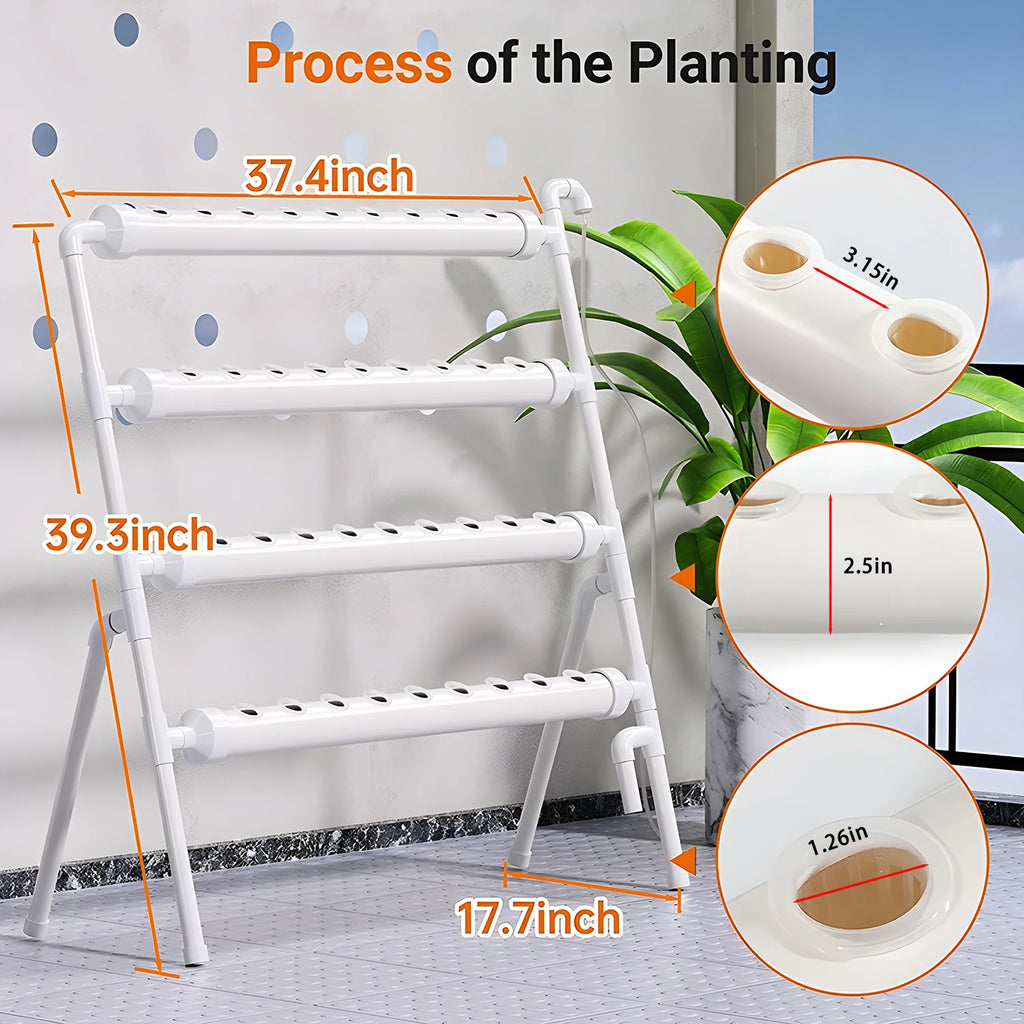 36/Sites Hydroponics Growing System Kits PVC-Pipe Hydroponic Garden Planting Vegetable and Herbs Growth Cultivation Equipment