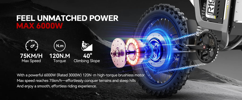 COSWHEEL R19 Electric motorcycle 6000W 72V 40ah 85km/h Lithium Battery Adult Mountain Ebike Electric Motorcycle