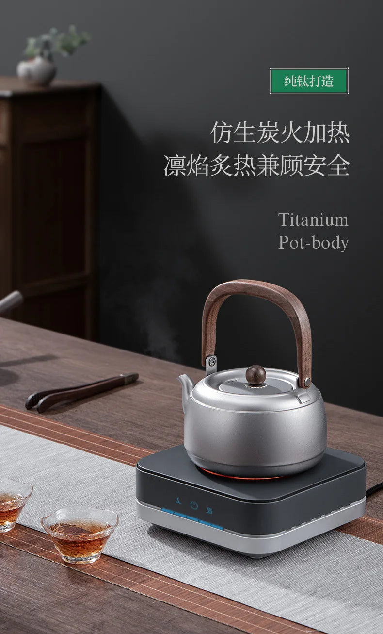 0.8/1/1.5L Pure Titanium Kettle With Anti-scalding Handle,Antibacterial And Anti-mold Cookware,Home/Outdoor Lightweight Teapot