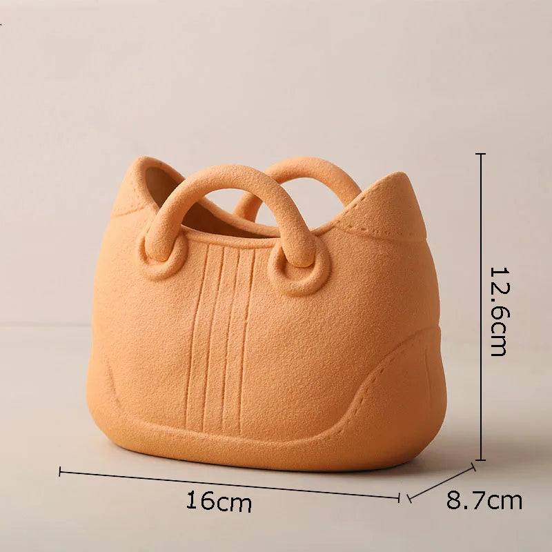 Creative Woven Handbag Vase Ceramic Flower Pots Decorative Flower Arrangement Desk Decoration Ornaments Crafts Floral Vases