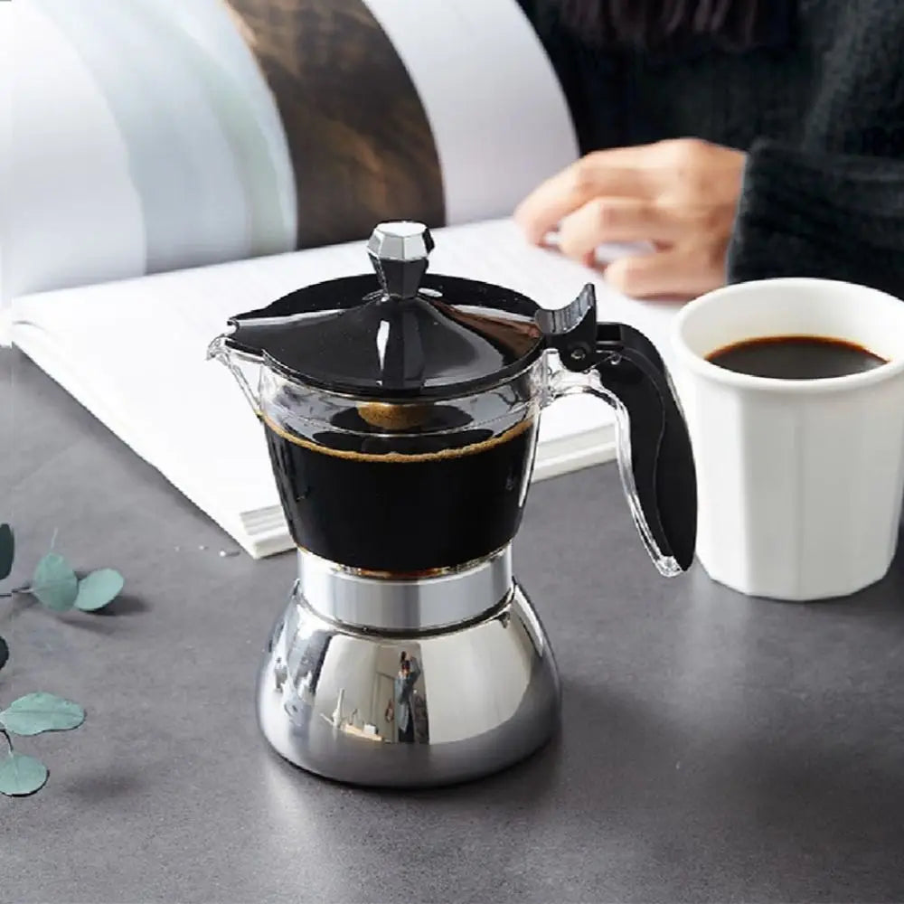 4/6 Cups Visible Moka Pot Transparent Pot Body Stainless Steel Coffee Maker Pot Universal Espresso Italian Coffee Machine