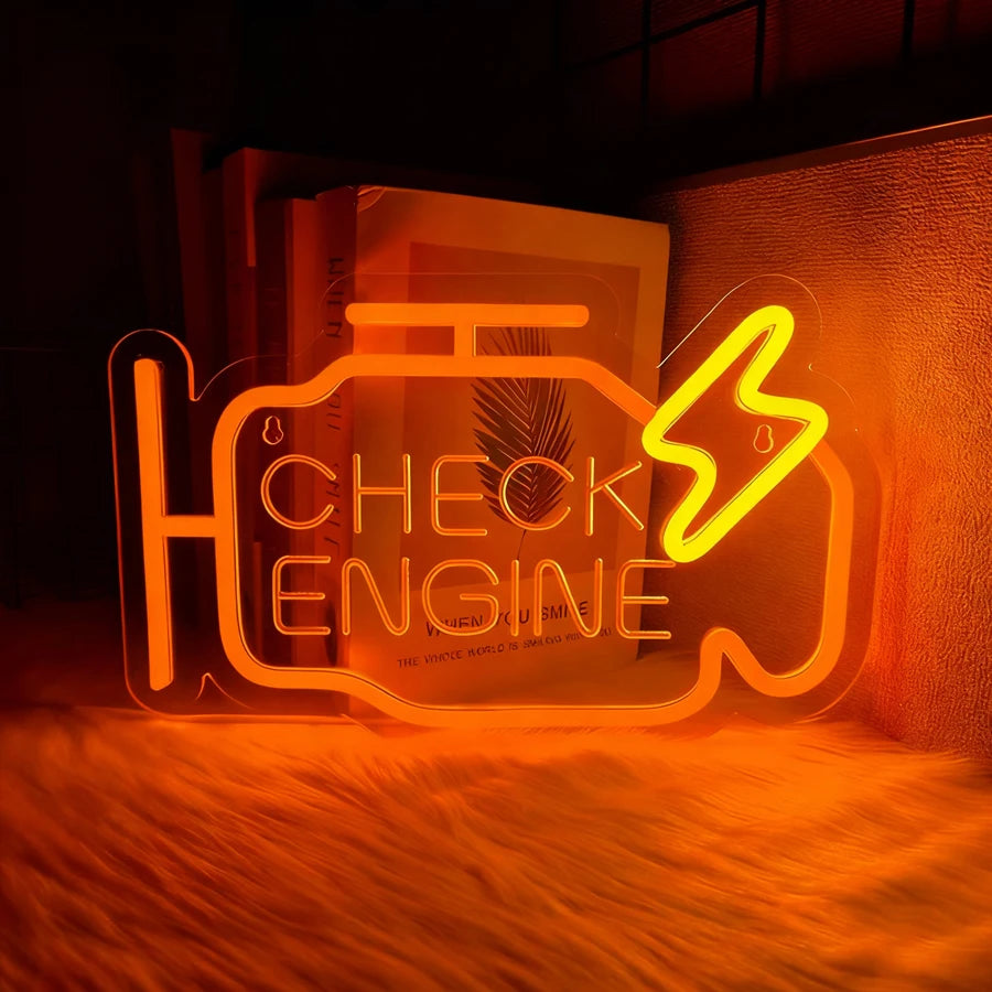 Check Engine Led Neon Sign, Repair Tool Icon, Dad'S Wall Art Gift, Man Cave, Auto Repair Shop, Workshop, Garage And Party Decor.