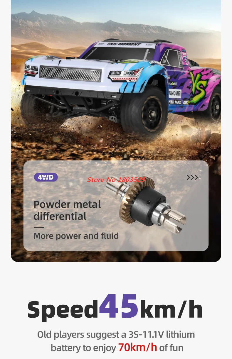 70KM/H Brushless RC Short Car 1/16 Brushless 4WD RC Short Course TruckIndependent SuspensionFull Ball Bearings Metal Driveshaft