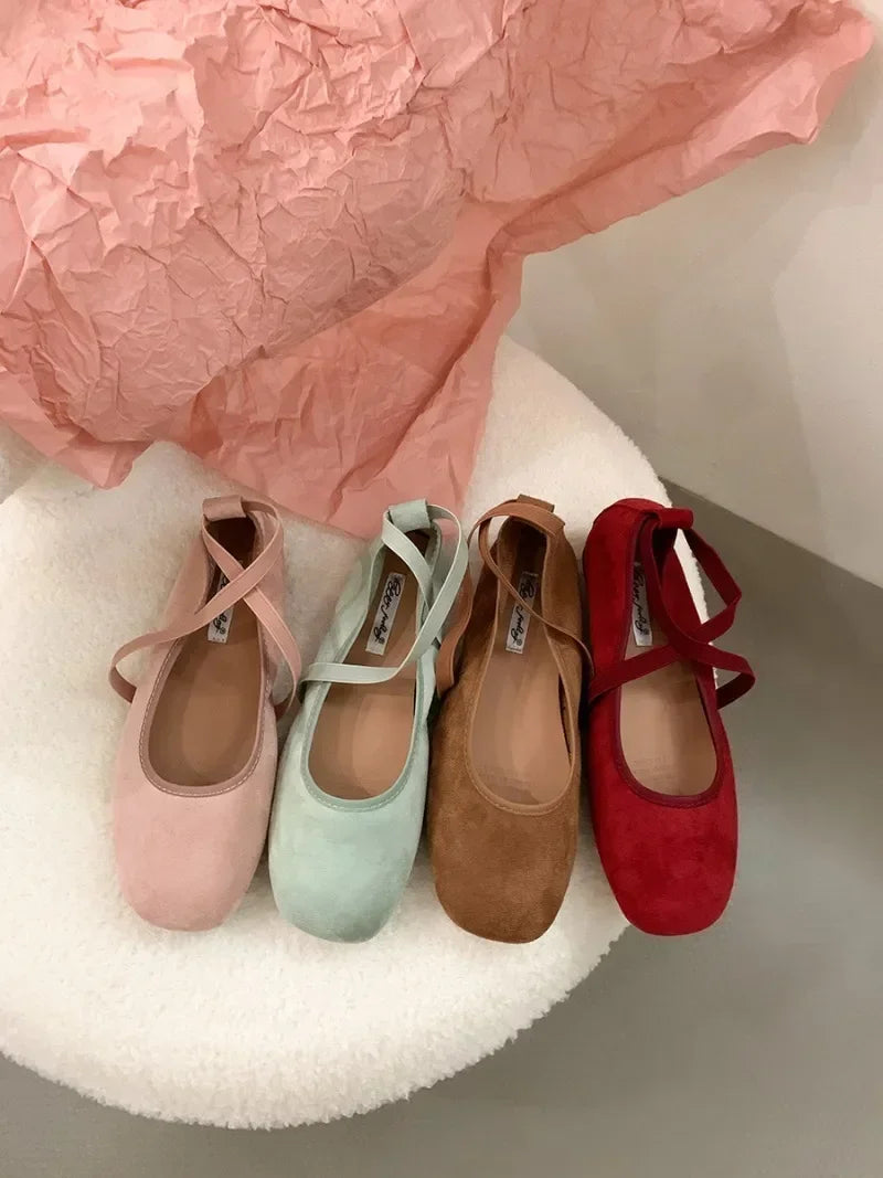 Designer Ankle Lace Up Women Ballet Flats Fashion Shallow Soft Sole Footwear Ladies Casual Outdoor Ballerina Shoes