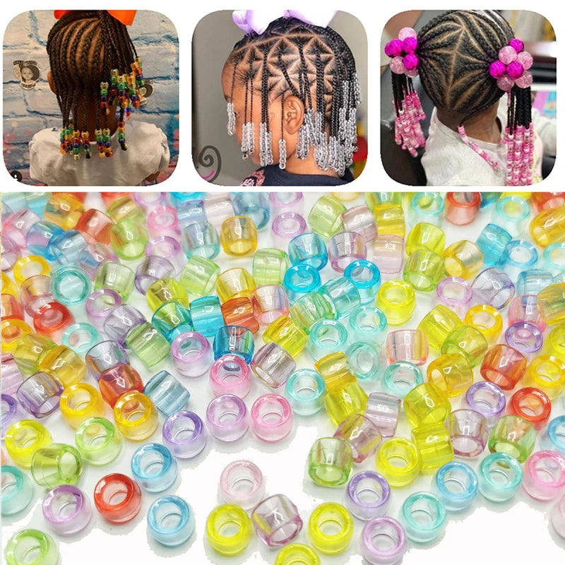 100Pcs/lot Mix Color Hair Braid Beads Decoration Pendants Clear African Hair Bead 4mm Large Hole Hair Clips for Braids Styling