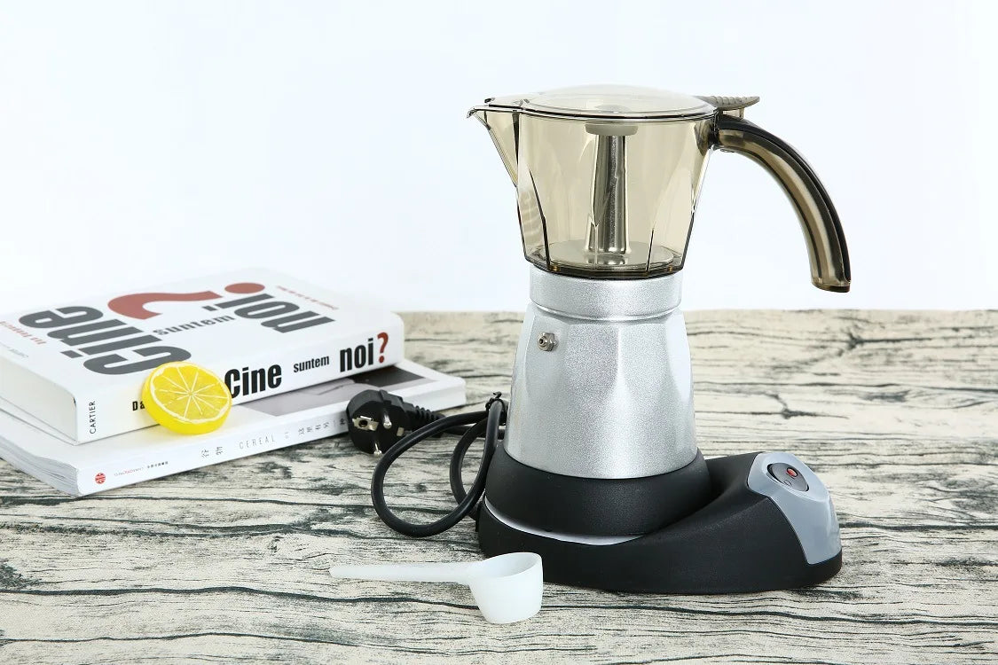 150ml/300ml Electric Coffee Maker Cups Aluminum Mocha Pot 480W Electric Italian Coffee Maker Percolator for Home Silver 3/6Cups