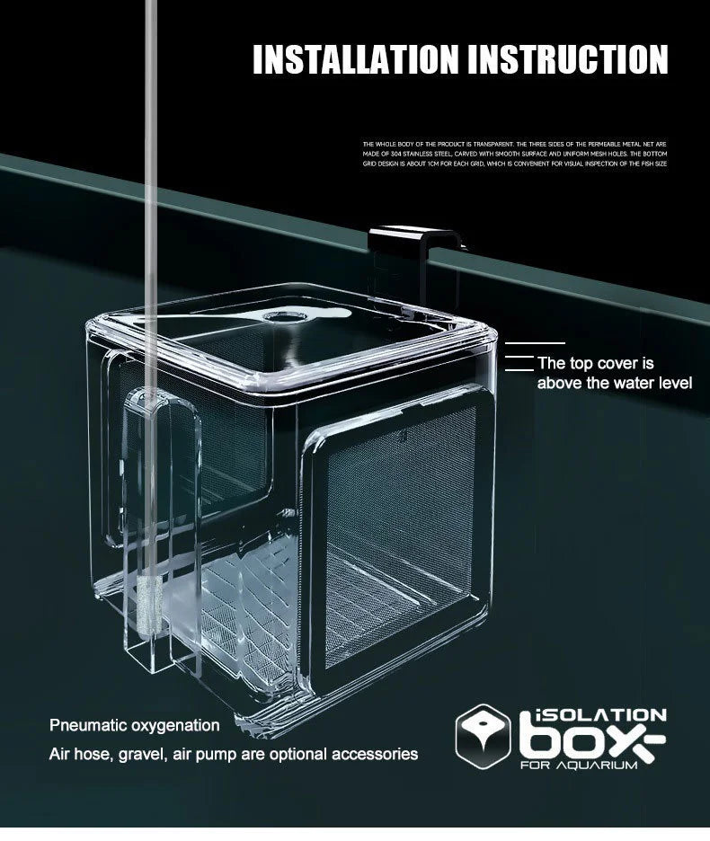 Aquarium Fish Tank Acrylic Isolation Box Stainless Steel Mesh Pneumatic Spawning Incubation Box Ornamental Breeding Room Small