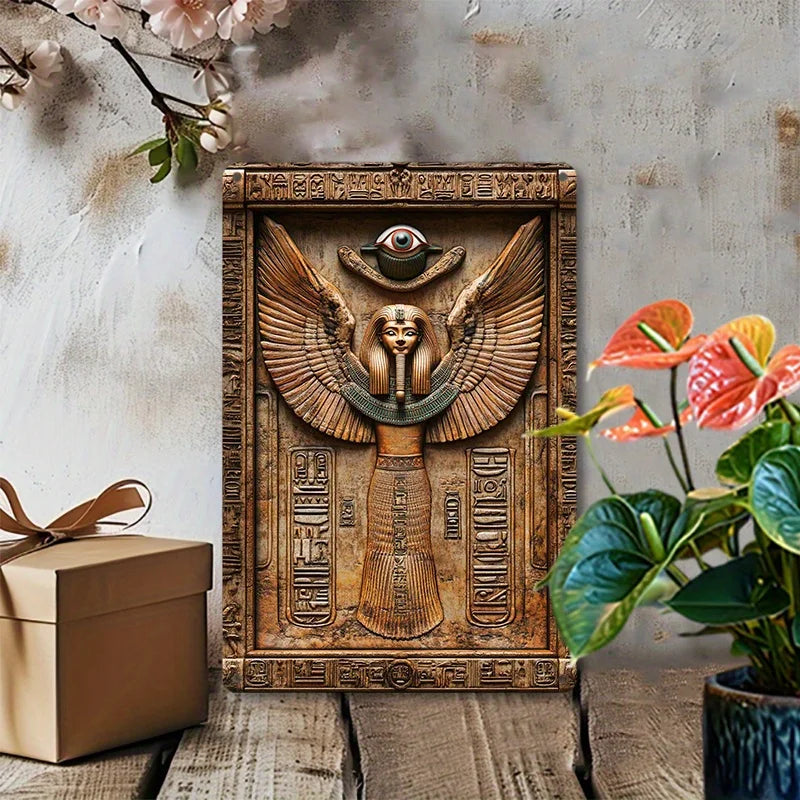 Ancient Egyptian Aluminum Wall Art Set, Metal Sign Plaque with Hieroglyphics and Eye of Horus for Home, Decorative Wall Poster