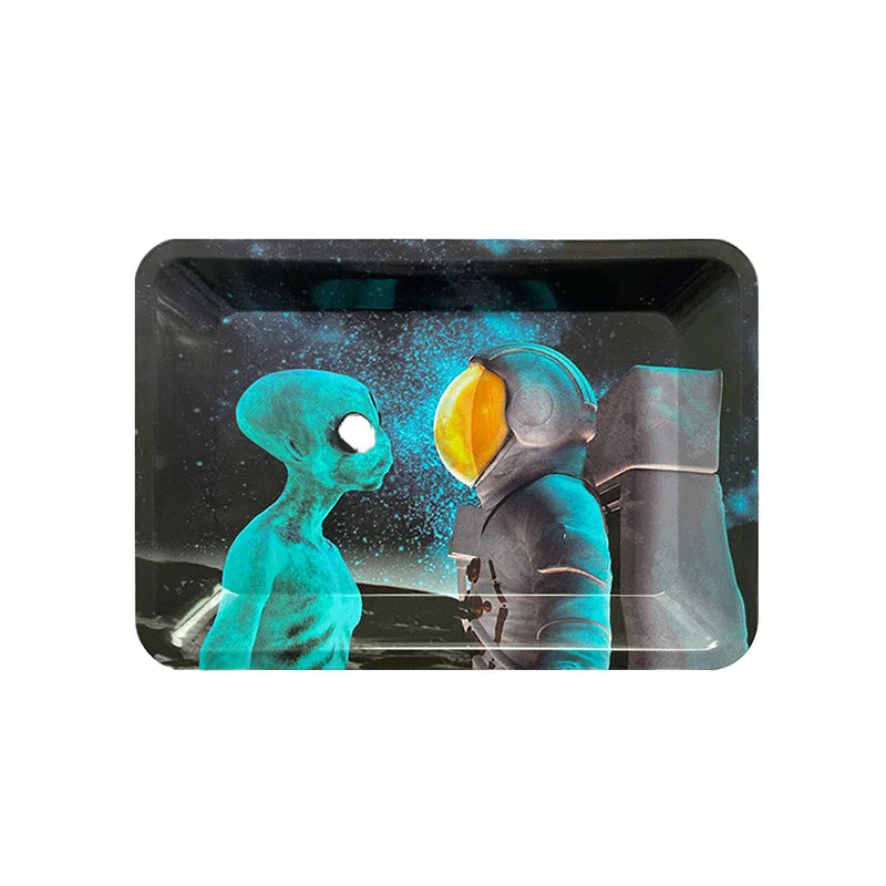 Cigar Rolling Tray Metal Storage Container Tinplate Household Supplies Accessories Size 18x12.5cm Storage Trays Various Patterns