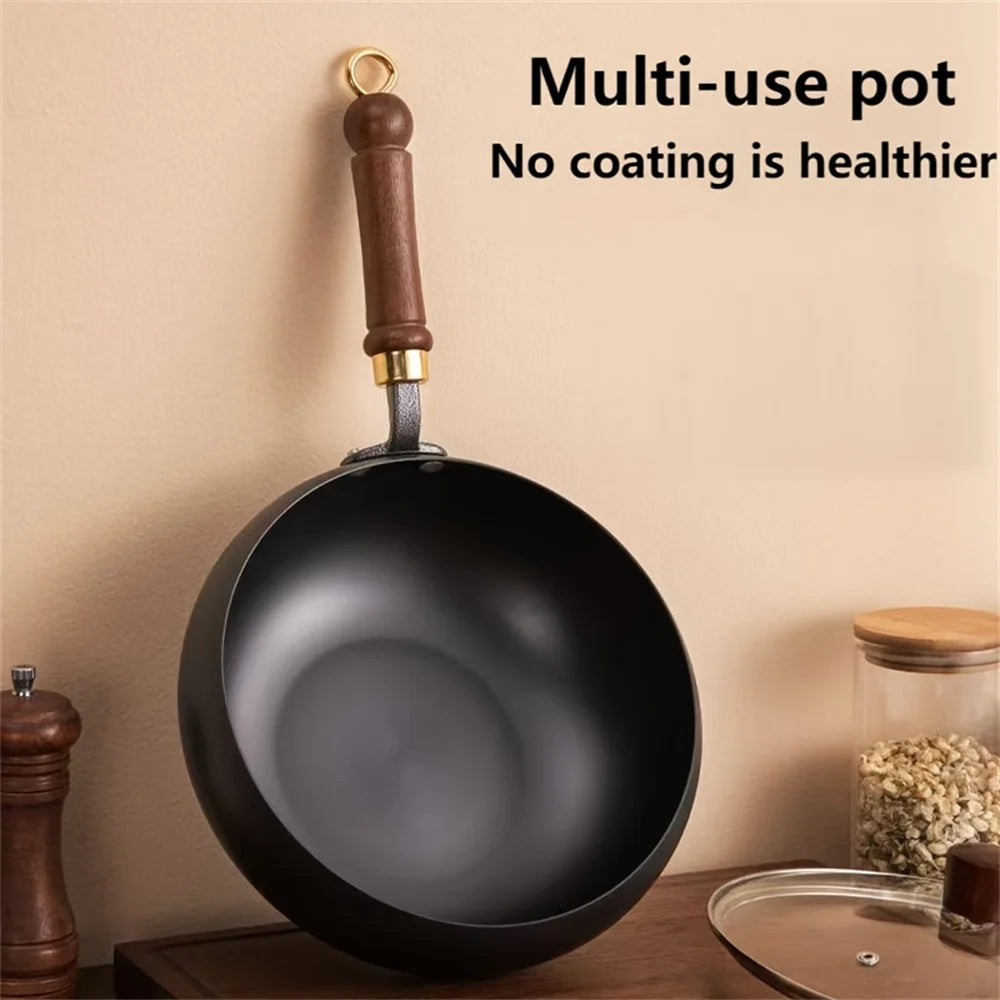 Cast iron pot with lid - handmade traditional design, wide belly and non stick mirror surface, splash proof