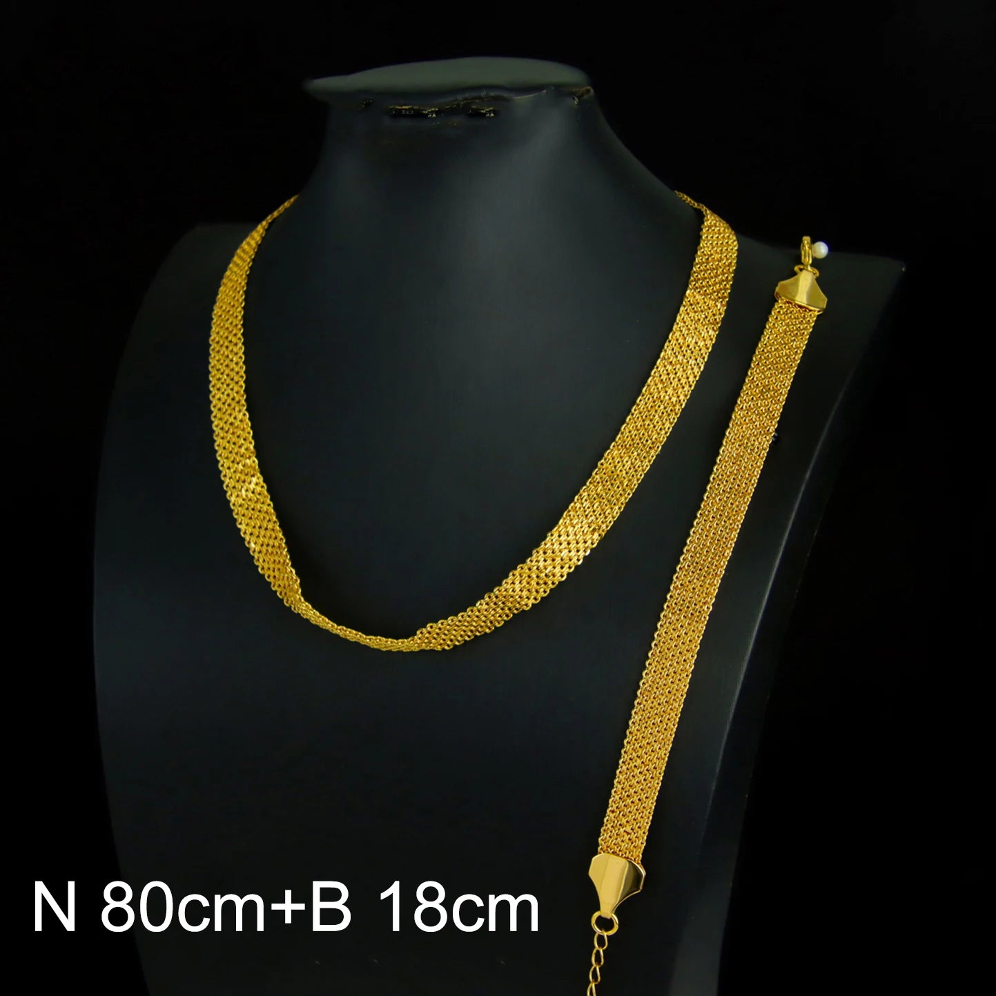 Ethiopia 24k Gold Plated Bridal Jewelry Set Width 10mm Traditional Moroccan Wedding Necklace Bracelet Arabian Women Party Gifts