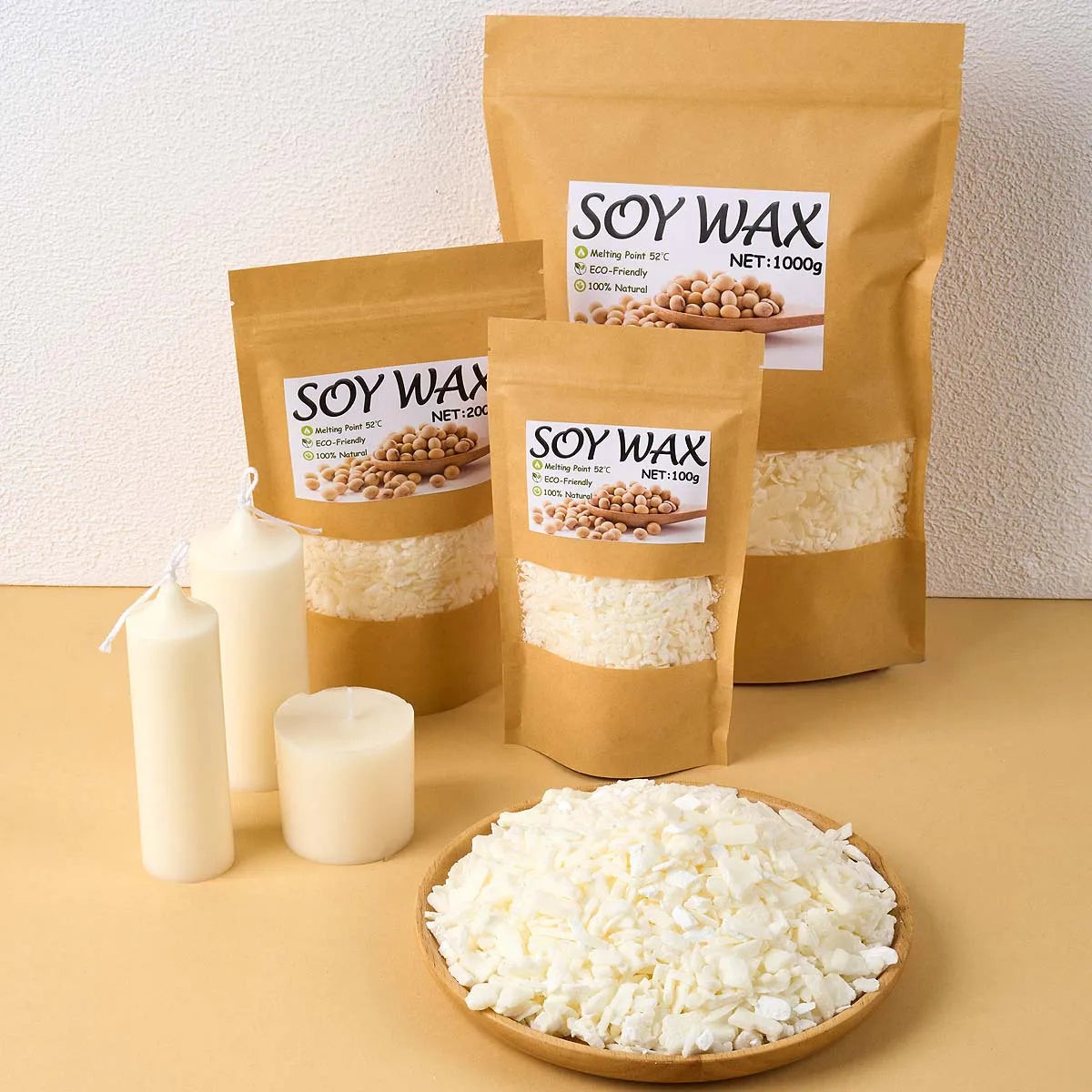 1 Pounds Pure White Soy Wax For DIY Handmade Candles Crafts 100% Additive-Free Scented Candle Raw Material Making Supplies Kit