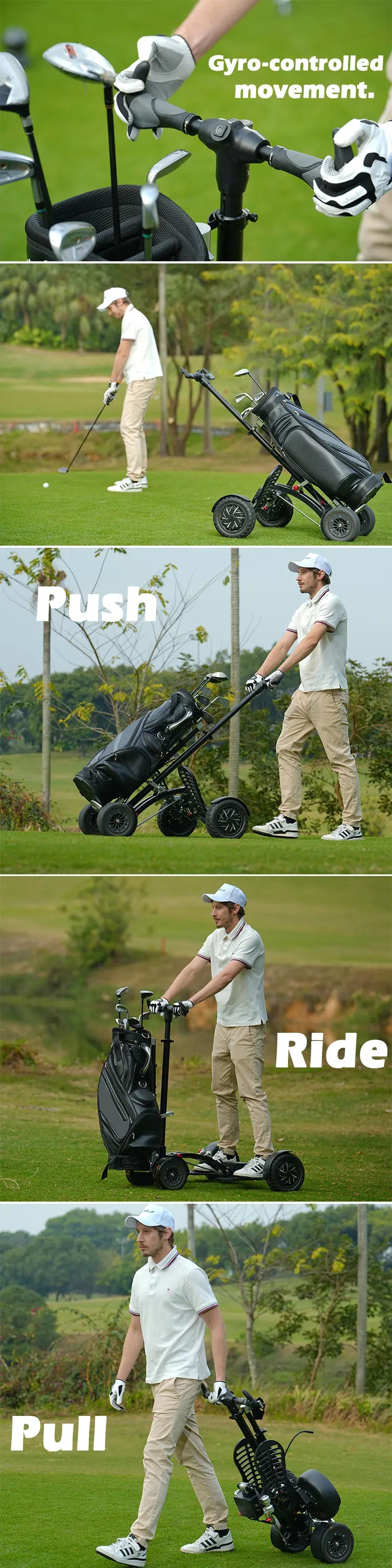 Eswing 2025 Four Wheel Stand up Golf Buggy 10 Inch 1600W Electric Golf Cart Folding Trolley Golf Scooter for Golf Courses