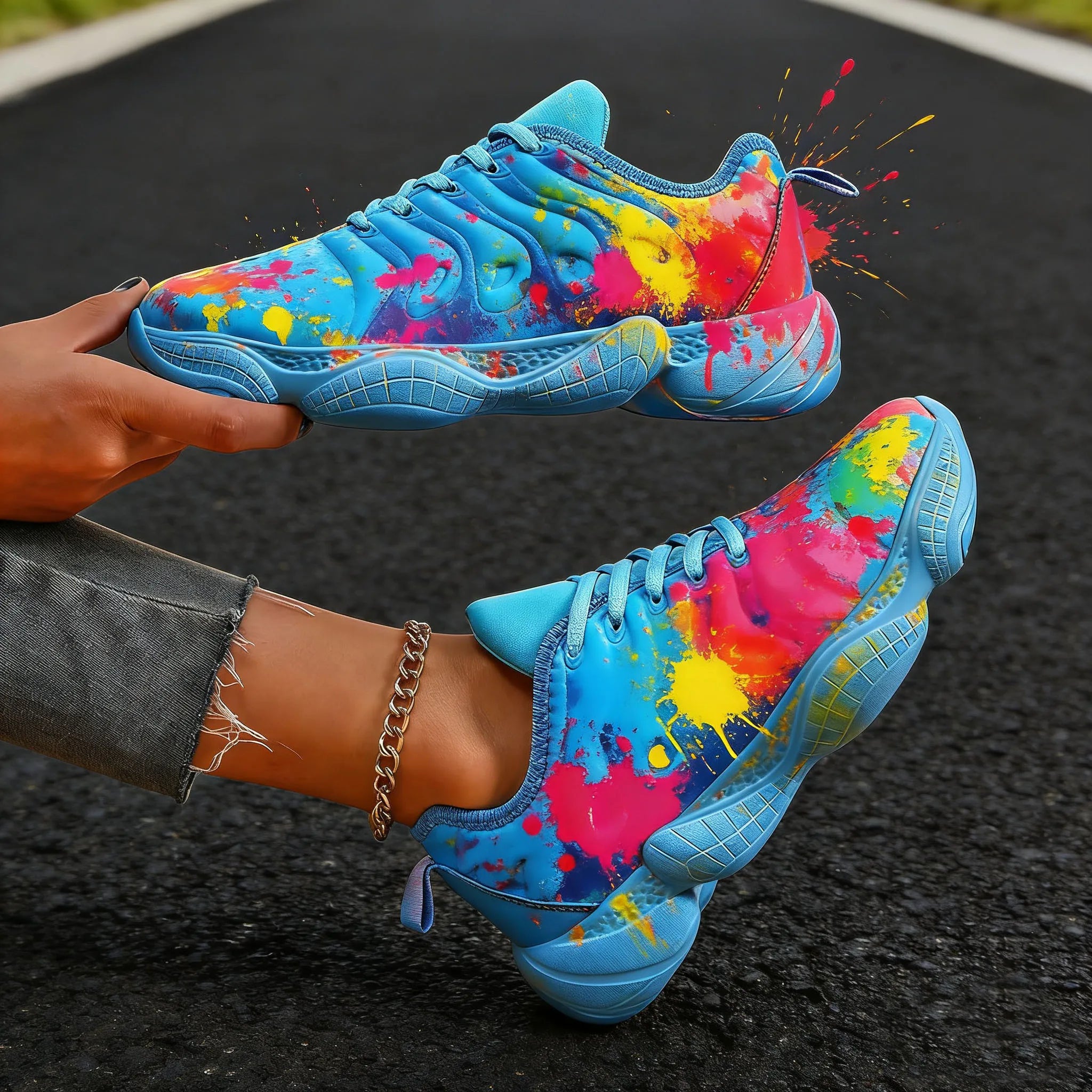 Colorful inkjet outdoor-style comfortable casual walking shoes, suitable for women, with size range of 36 - 43, sports shoe styl