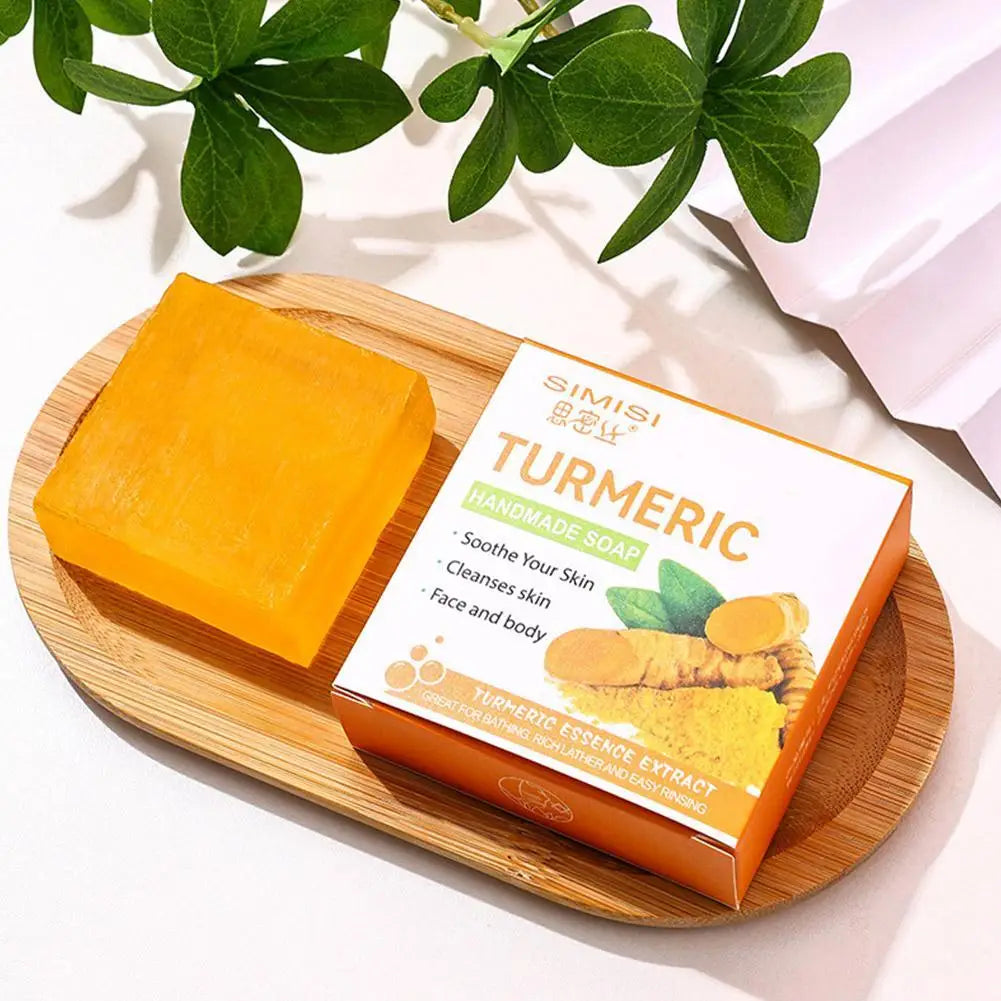 1/2PCS Natural Turmeric Soap Bar for Face & Body, Turmeric Skin Brightening Soap for Dark Spots, Even Tone Exfoliating Face Wash