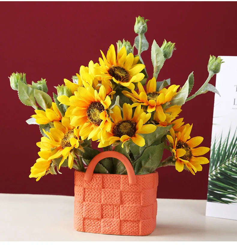 Creative Woven Handbag Vase Ceramic Flower Pots Decorative Flower Arrangement Desk Decoration Ornaments Crafts Floral Vases