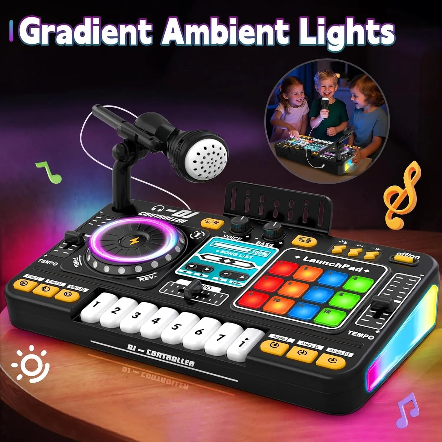 DJ Mixer for Kids, Toddler DJ Mixing Table with DJ Turntable, Game Mode, Light & Speed Control and Microphone, Gifts for 3 4 5 6