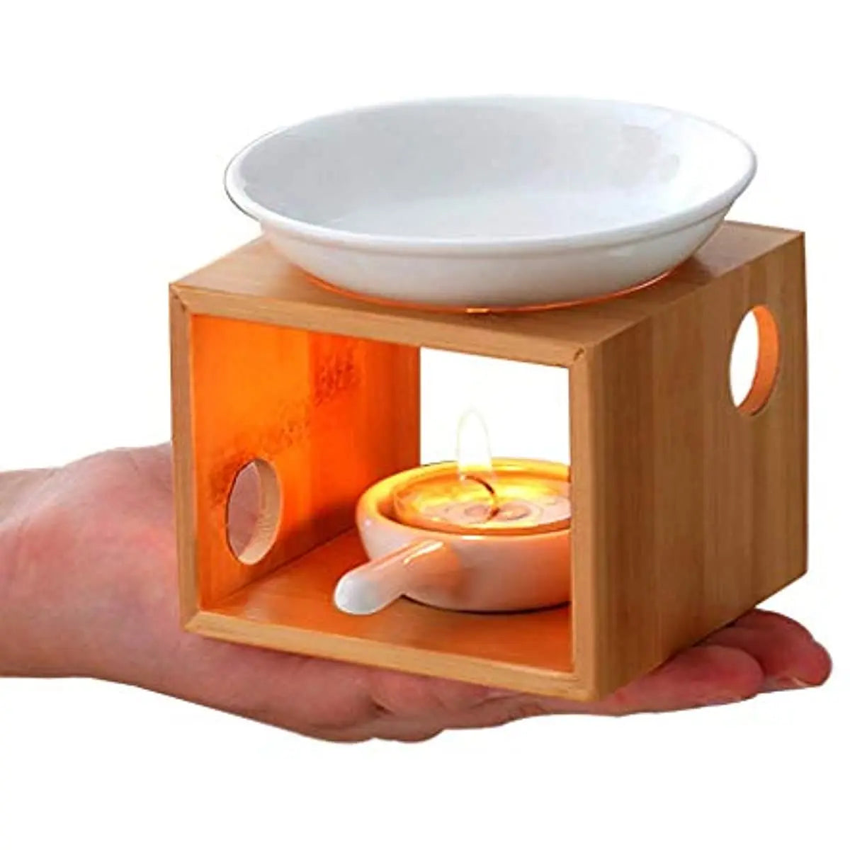 1pc Tealight Essential  Bamboo Aromatic,Arom Essential Oil Burner Diffuser,Tea Light Candle Holder Aromatherapy Oil Warmer