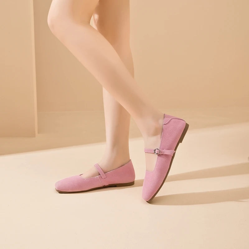 AIYUQI Mary Jane Women's Shoes 2026 New Suede Leather Non-slip Women Ballet Flat Shoes Square Toe Comfortable Female Shoes