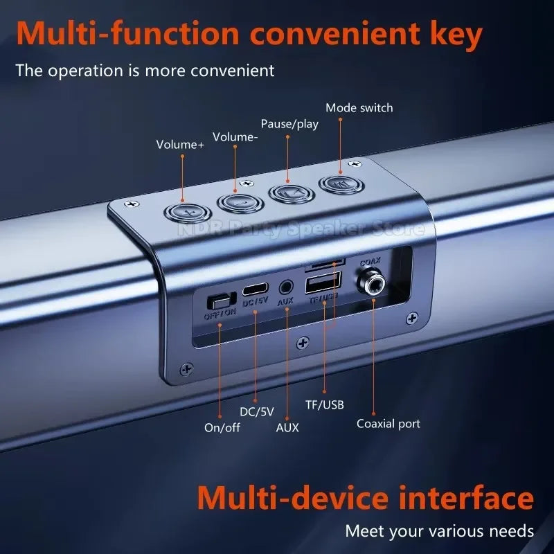 9D Stereo Sound Bar For TV Cinema Echo Wall Bluetooth Speakers COAX AUX U Disk Home Audio Subwoofer 8 Horns 40W High Power