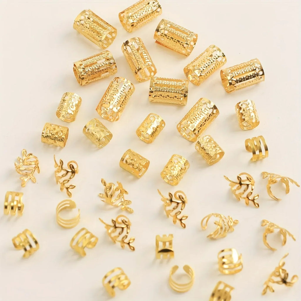 40pcs African Hair Braids mix Hair Braider Metal Hair Rings Beads Cuffs Tubes Charms Hollow Out Dread Decoration Accessories