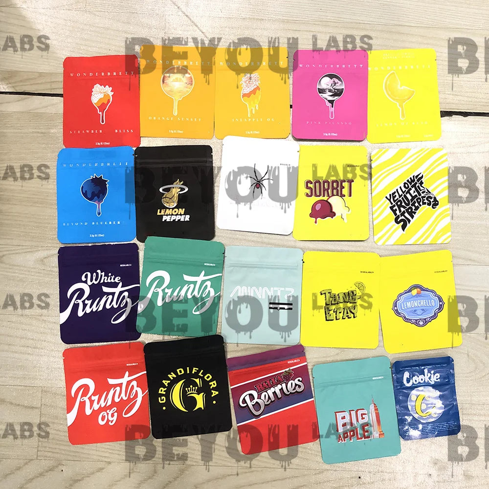 3.5g Plastic Standing Opp Pouches Matte Laser Smell Proof Zipper Self Sealed 1G Aluminum Foil Packaging Cookie Gummy Chocolate