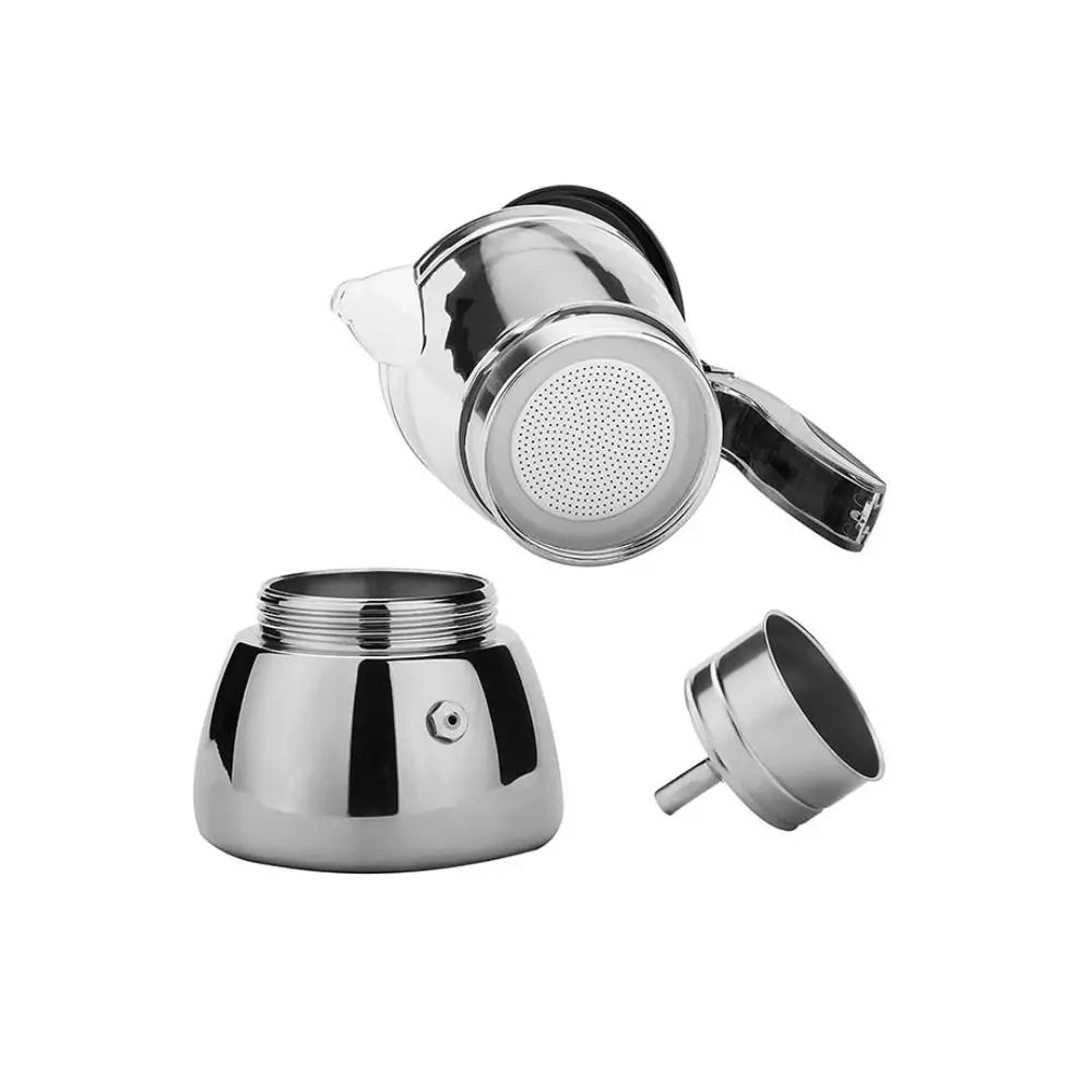 4/6 Cups Visible Moka Pot Transparent Pot Body Stainless Steel Coffee Maker Pot Universal Espresso Italian Coffee Machine