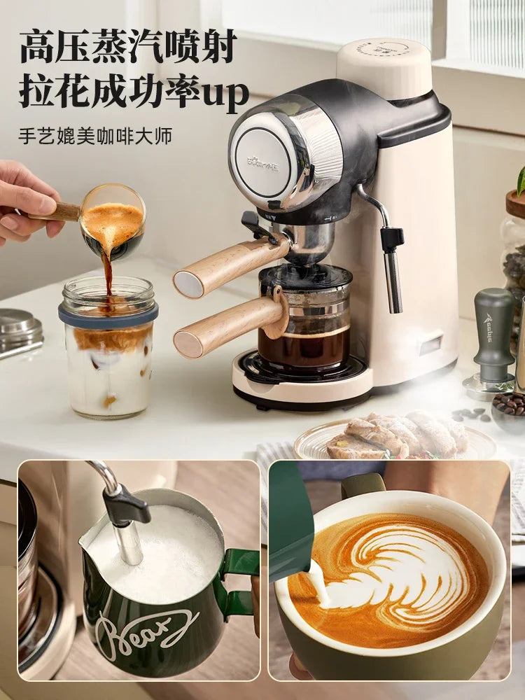 220V Bear Coffee Maker Small Home Espresso Semi Automatic Office All in One American Hand Grind Brew Machine CQ