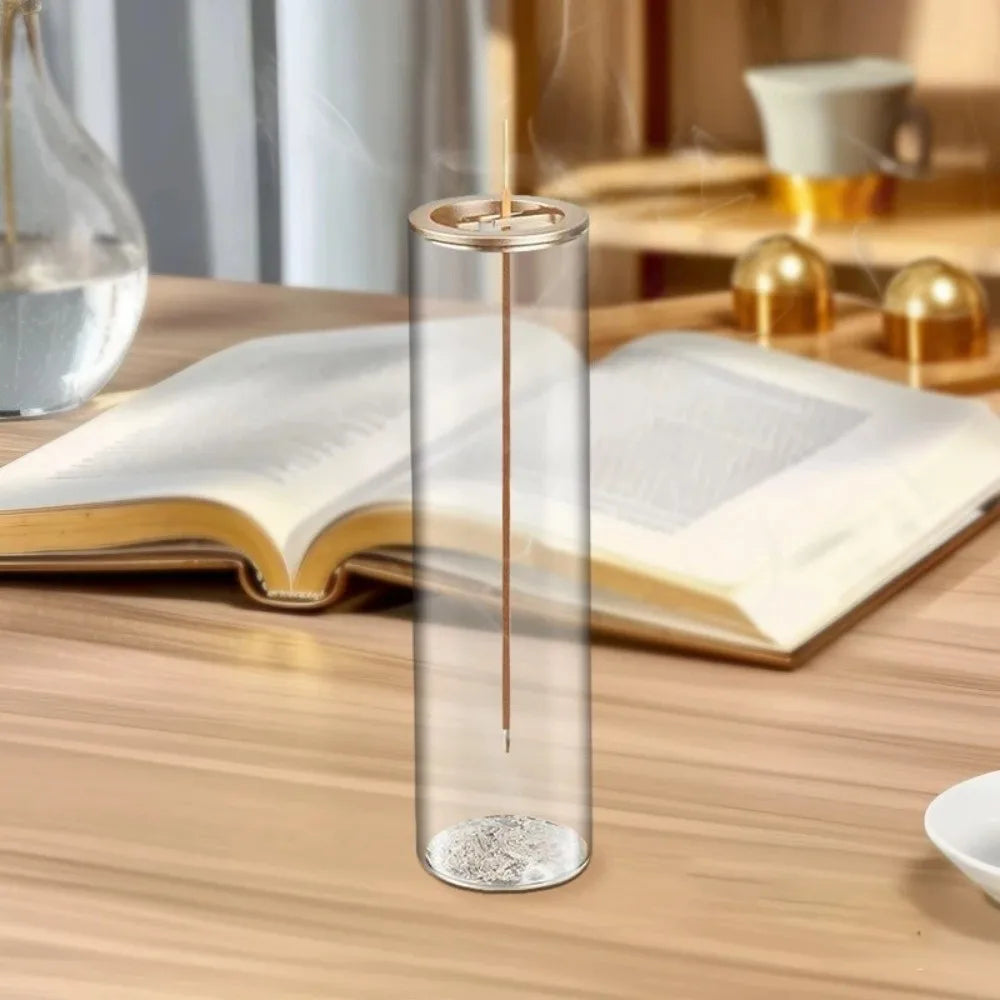 Cylindrical Shape Incense Stick Stand Transparent Minimalist Glass Incense Burner Zen Style Upside-Down Incense Holder