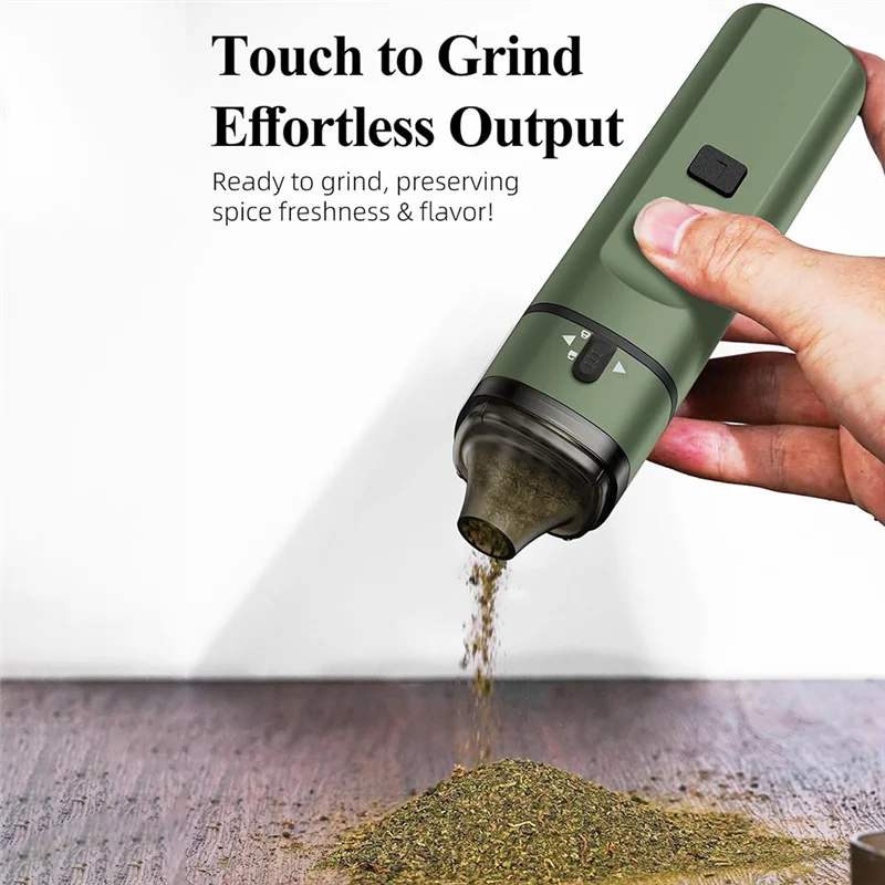 A01V-Green Electric Herb Grinder – One-Touch Operation, Up To 1.5G, Portable Auto Grinding Machine For Dry Spices