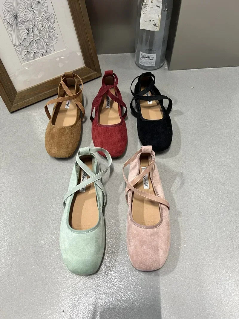 Designer Ankle Lace Up Women Ballet Flats Fashion Shallow Soft Sole Footwear Ladies Casual Outdoor Ballerina Shoes