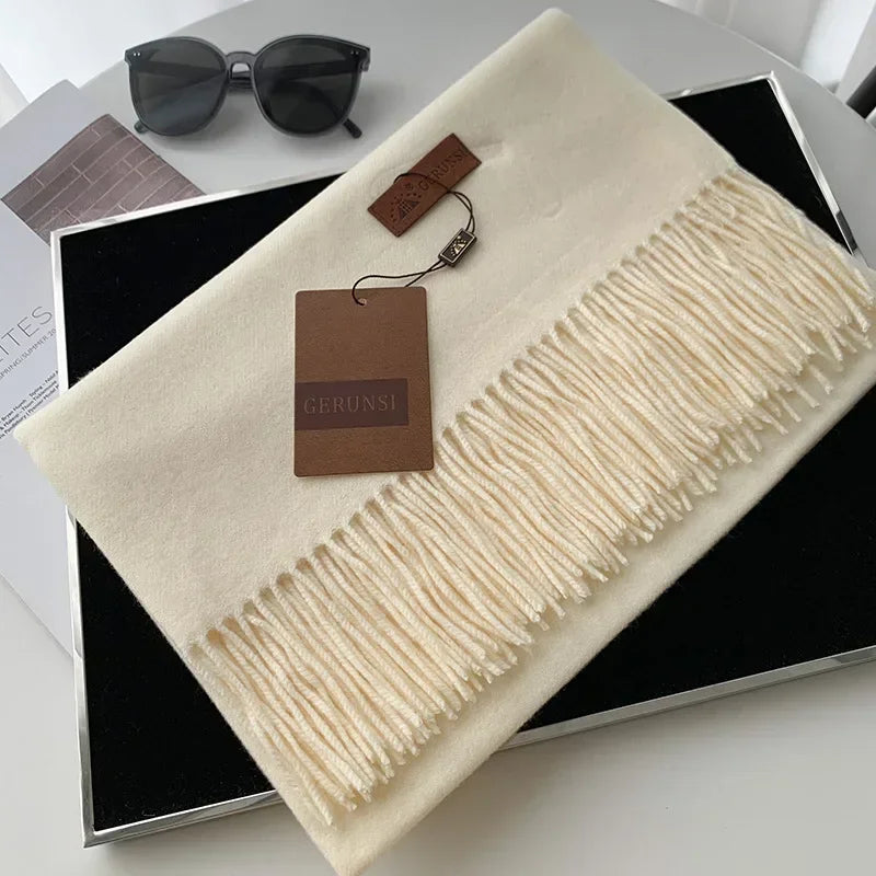 2024 Winter Cashmere Scarf Women Thick Warm Pashmina Shawls Wraps Solid Color Tassel Lady Blanket Echarpe Bufanda Hijab