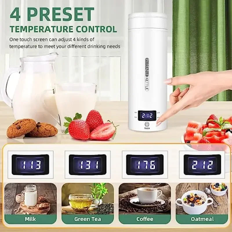 500ml Mini Kettle Electric Travel Kettle 4 Temperatures Portable Kettle Fast Heating Cup for Coffee and Tea