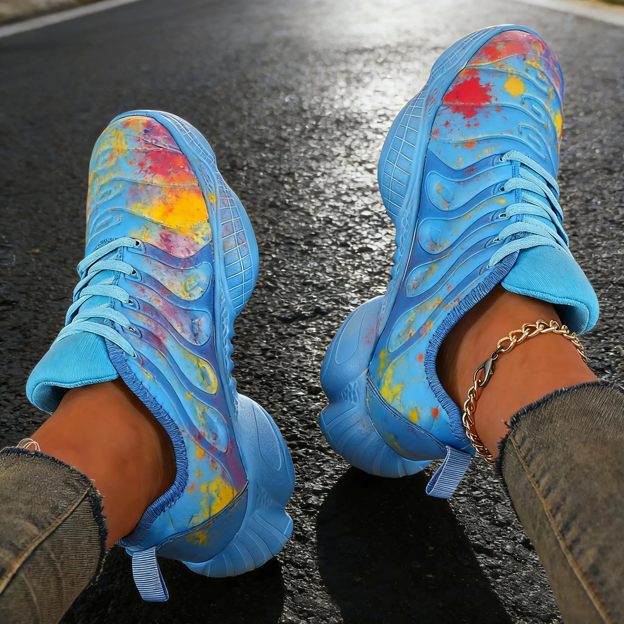 Colorful inkjet outdoor-style comfortable casual walking shoes, suitable for women, with size range of 36 - 43, sports shoe styl