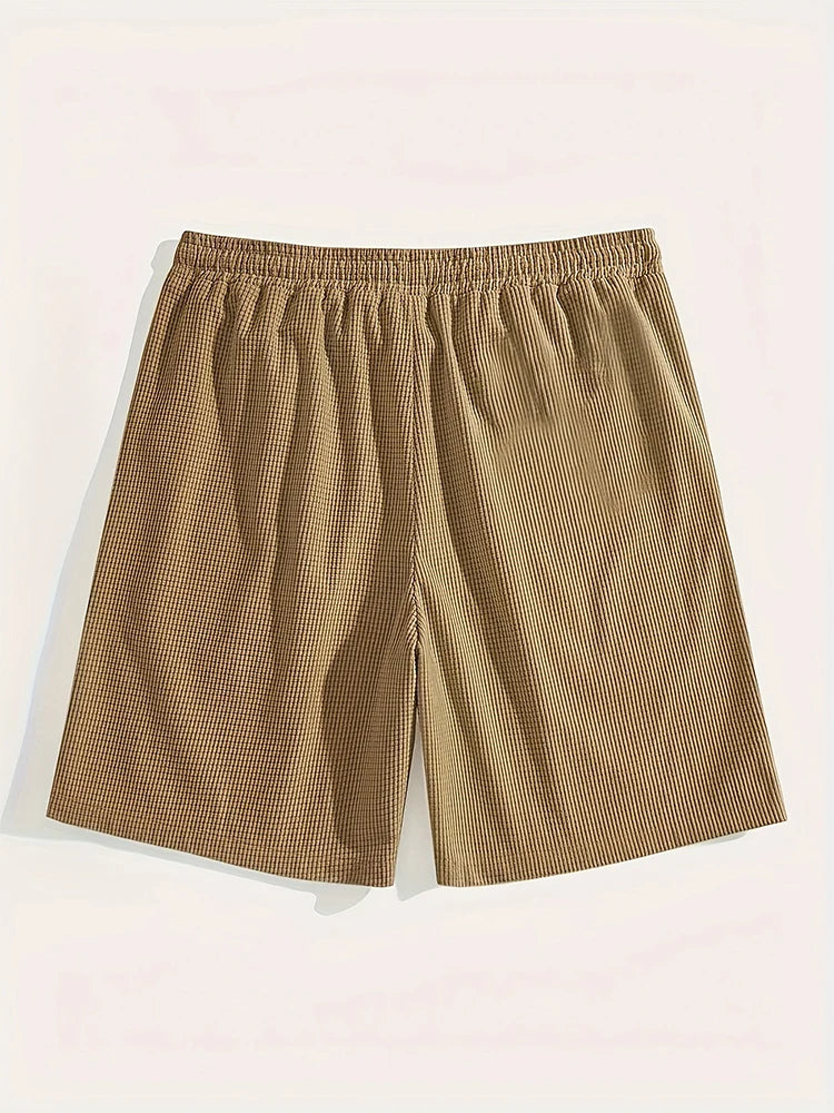 2026 Spring Summer Outdoor Casual Mens Shorts Vacation Seaside Beach Loose Bottoms Men Vintage Waffle Plaid Textured Short Pant