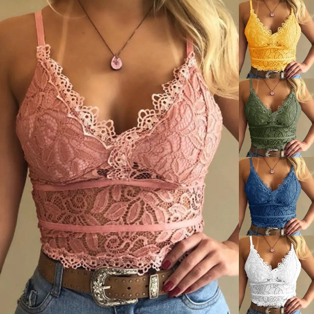 2023 European American women vests women's clothing sexy perspective Lace suspenders Fashion outerwear underwear tank top vest