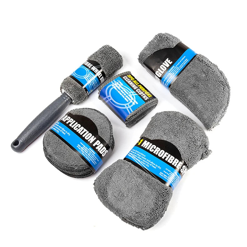 9pcs Car Wash Cleaning Kits Microfiber Towels Blush Sponge Wash Glove Polish Care Applicator Pads Auto Detailing Washing Tools