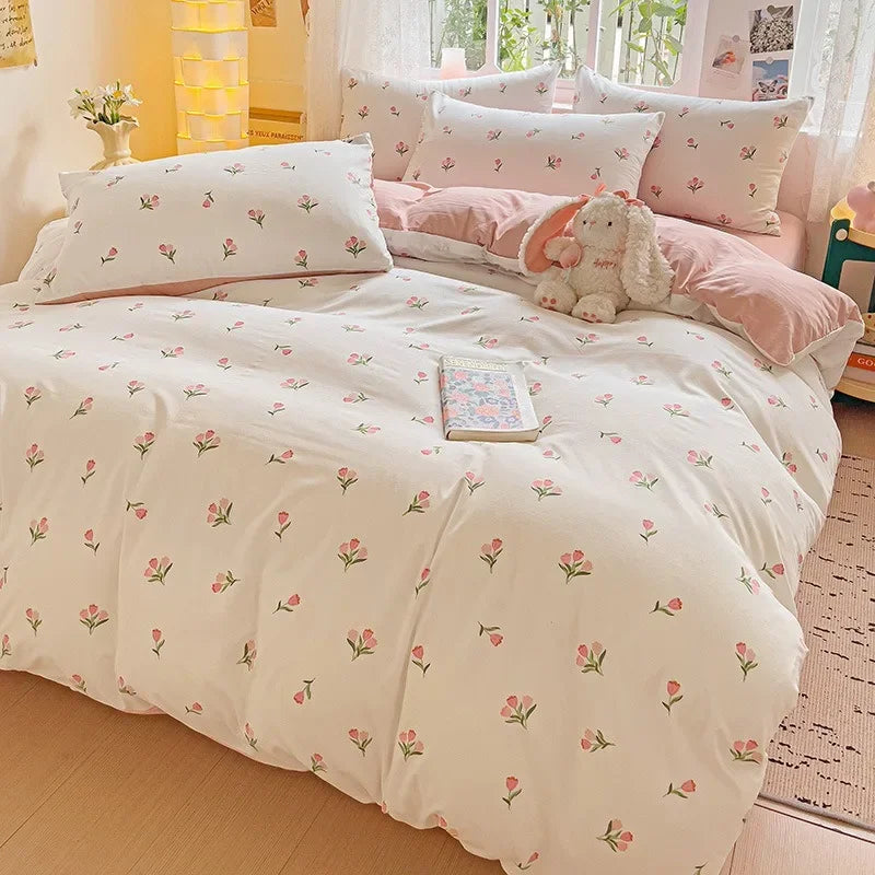 4pcs/set Bedding Set Simplicity Style Twin Queen Size Duvet Cover Flat Sheet Pillowcase Kids Adult Comforter Sets Home Textile