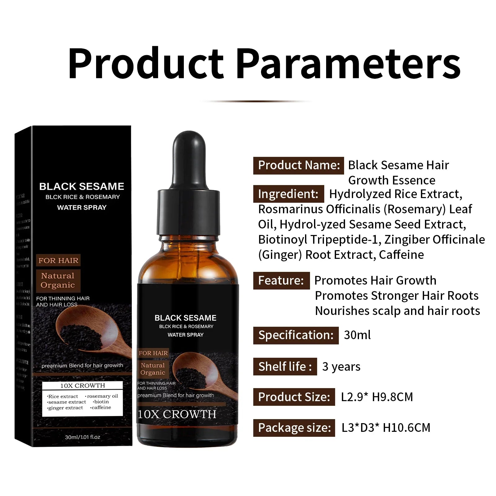 Black Sesame Hair Growth Serum with Caffeine Ginger Extract 30ml Natural Scalp Nourishment Oil for Thinning Hair Stronger Roots