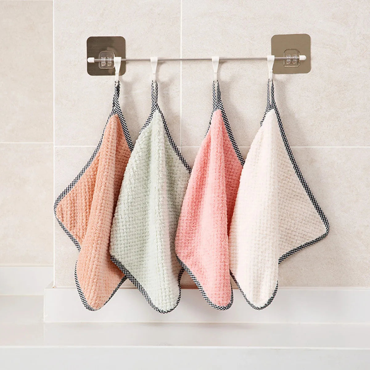 5pcs Soft Reusable Dish Towels, 9.8x9.8in Coral Fleece Cleaning Rags, Household Absorbent Non-shedding Dishwashing Cloth, Double