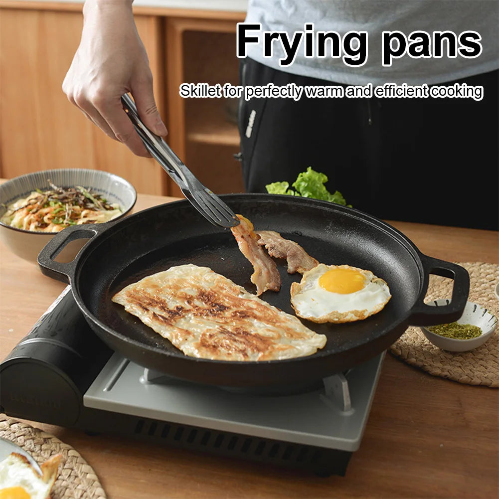 Cast Iron Frying Pan For Home Use Pizza Pancake Fry Pan Non-Stick Round Griddle For Crepes Camping BBQ Grill for Outdoor Cookwar