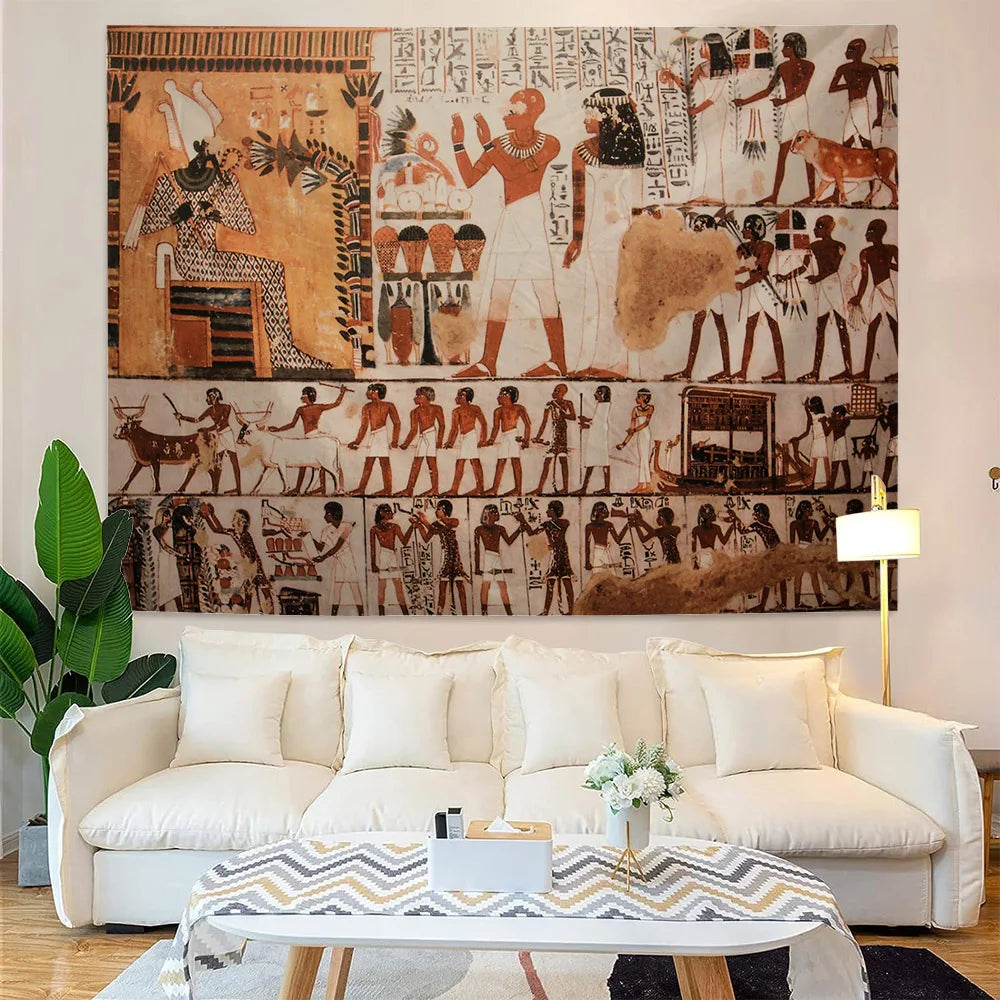 Egyptian Painting Tapestry  Nefertalis Tomb Thebes Wall Hanging Gods of Ancient Egypt Mural for Bedroom Living Room Dorm Decor