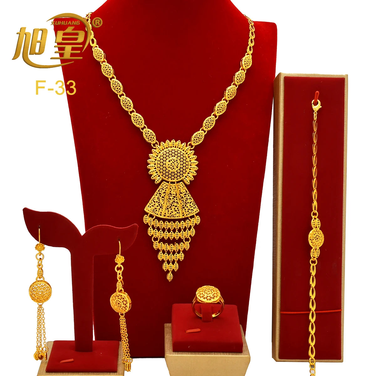 Arabic Dubai Jewelry Set for Women Earrings Ethiopian African Long Chain 24K Gold Color Necklace Wedding Bridal Party Gift