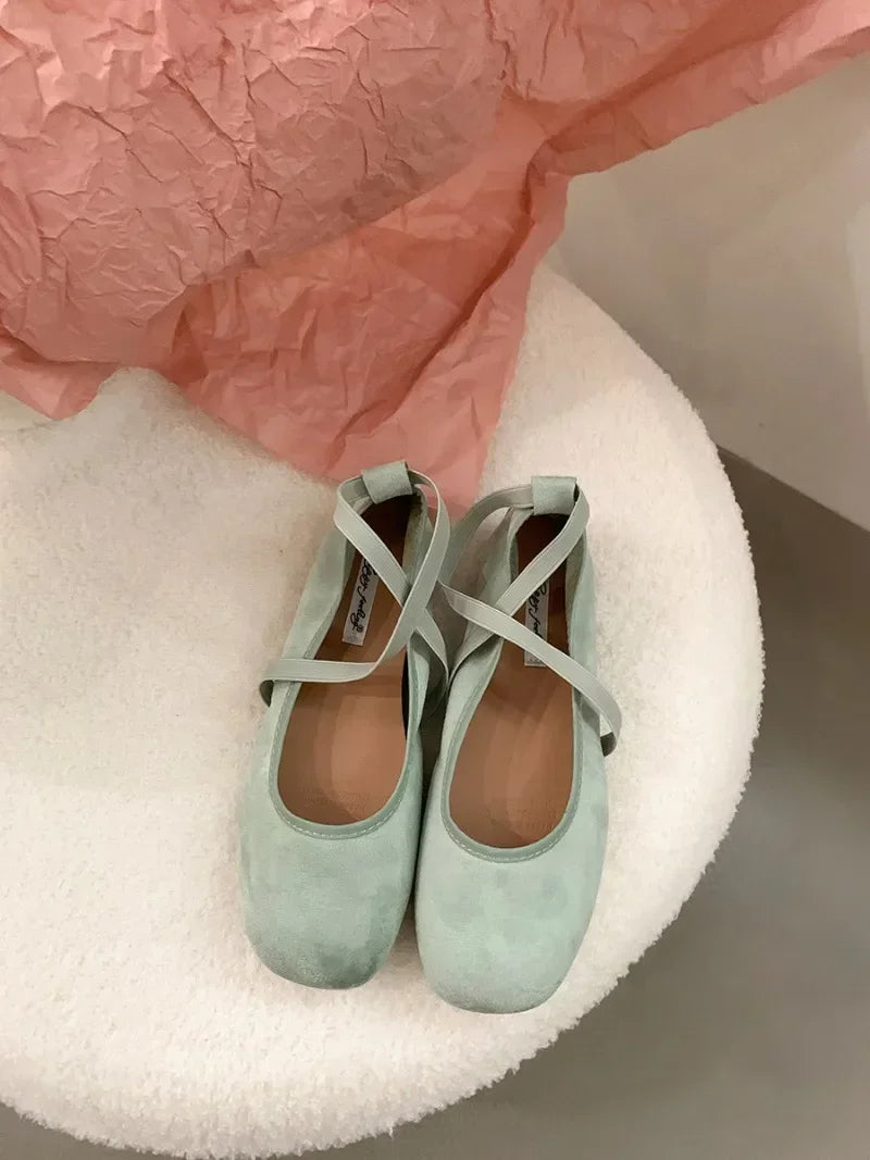 Designer Ankle Lace Up Women Ballet Flats Fashion Shallow Soft Sole Footwear Ladies Casual Outdoor Ballerina Shoes