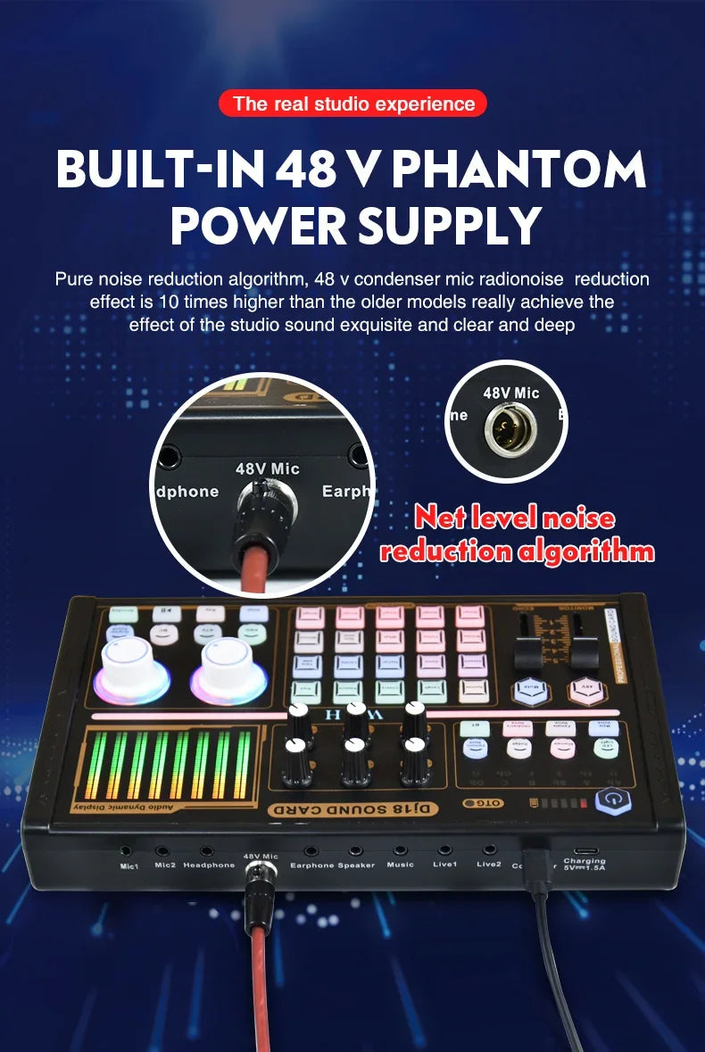 DJ18 Sound Card Studio Record Professional Mixer Singing Noise Reduction Microphone Voice BM800 Live Broadcast Mick Tok Music