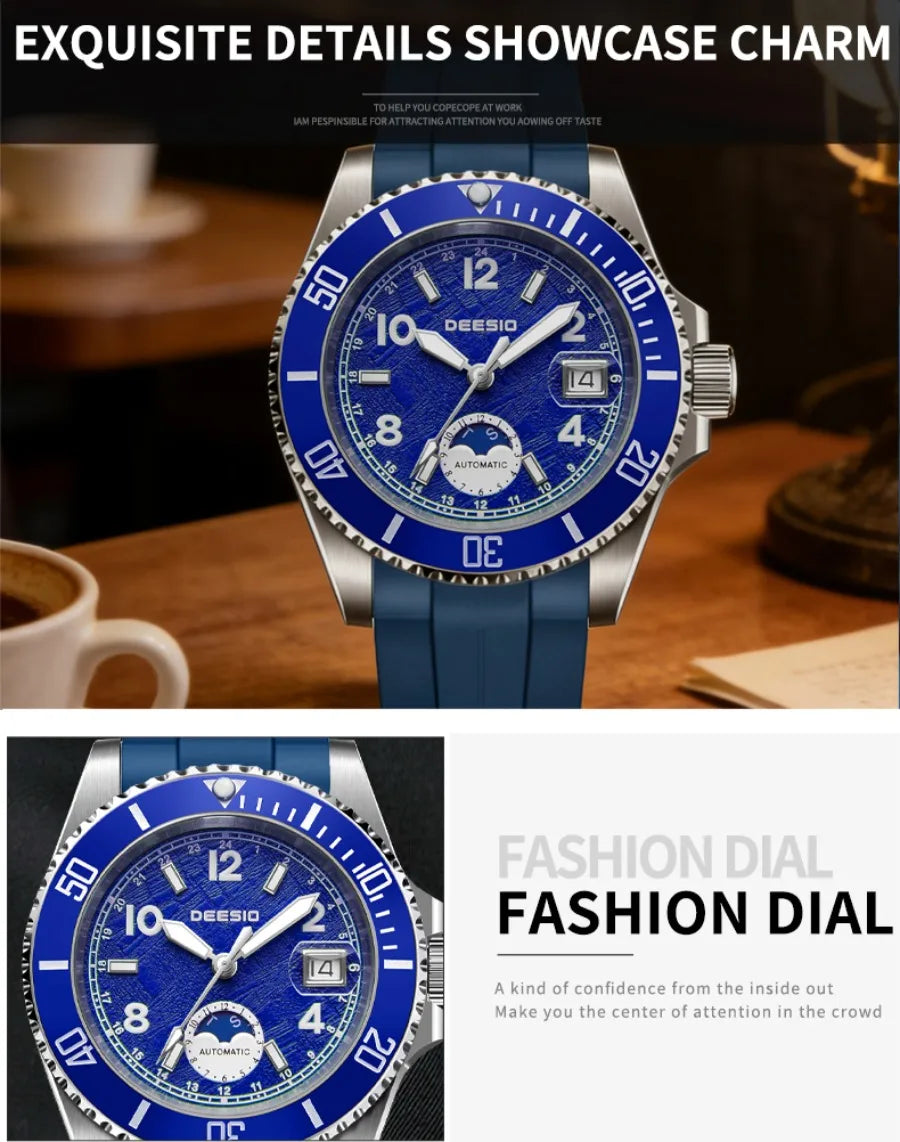 Deesio Classic Fashion Men's Watches Automatic Self-Wind Mechanical Waterproof Luminous Stainless Steel Luxury Gifts for Men
