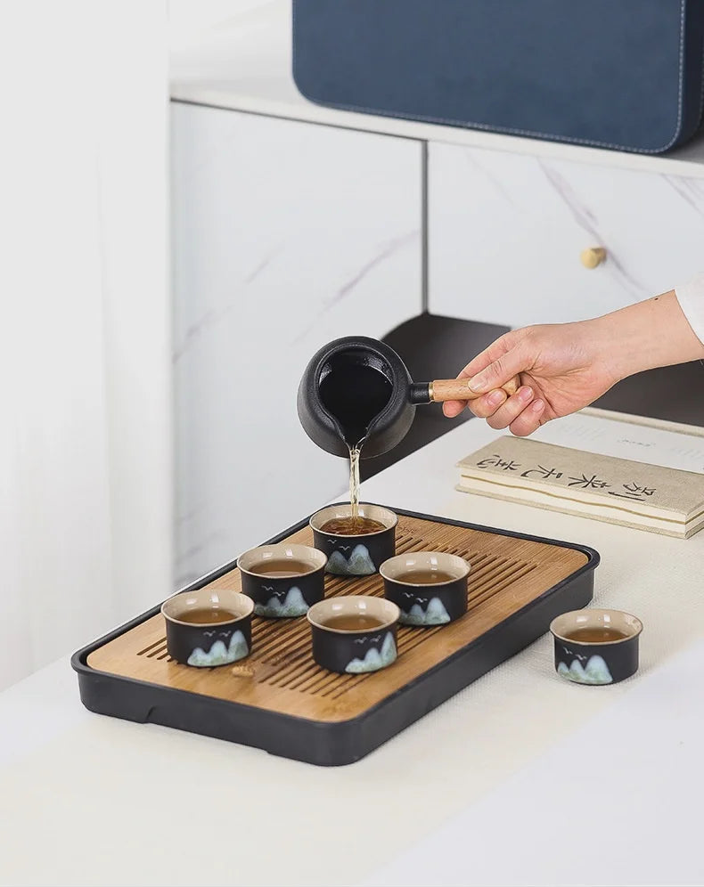 11pcs Japanese Travel Tea Set with Teapot Tea Cups And Bamboo Tray Hand-Painted Ceramic Tea Set with Gift Box And Storage Box